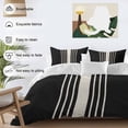 thumbnail image 3 of 3 Piece Black Beige Striped Duvet Cover Set Queen Size, Microfiber Comforter/Quilt Cover with Corner Ties and 2 Pillowcases, Modern Farmhouse Retro Lines All Season Soft Bedding with Zipper Closure, 3 of 8