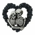 thumbnail image 2 of XiaoEn Halloween Gothic Couple Skull Wreath Heart-Shaped Black Rose Skeleton Lover Embracing Garland Front Door Wall Pendant, 2 of 7