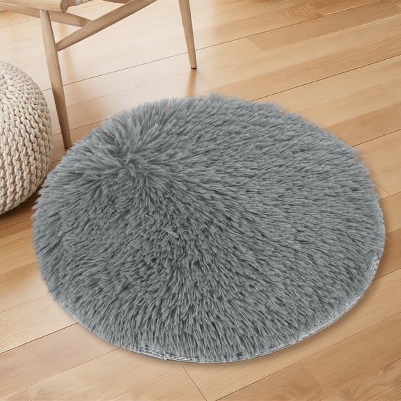 Uxcell Round Rugs for Bedroom, 2 ft Circle Area Rug, Soft Small Non Slip Round Fluffy Carpet for Living Room, Gray