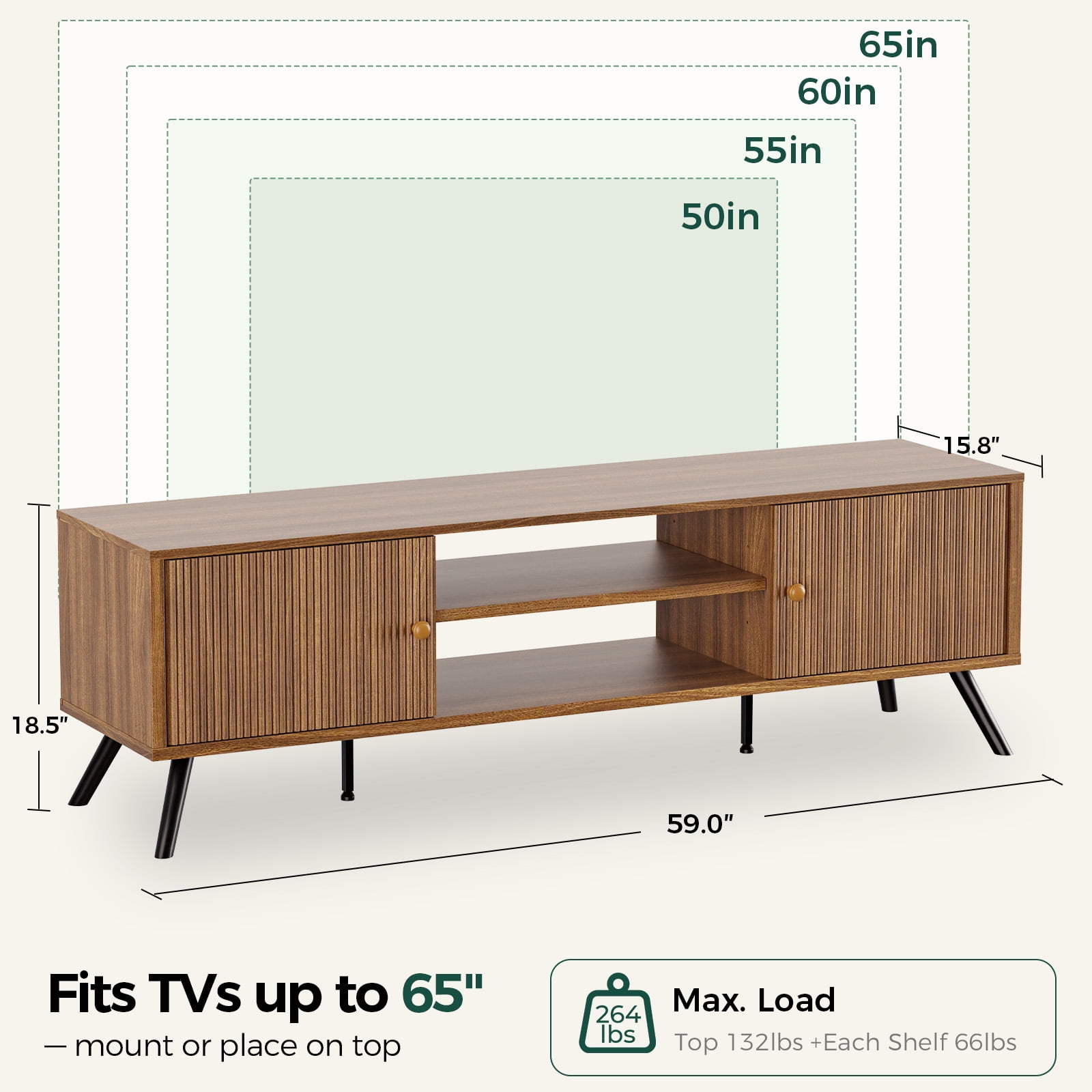 LUCKLIFE 59" Mid Century Modern TV Stand for TVs up to 65", Brown