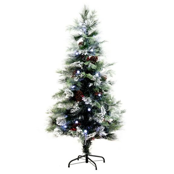 Nearly Natural 5ft. Flocked Pre-Lit Fiber Optic Artificial Pinecone and Berries Christmas Tree, Green
