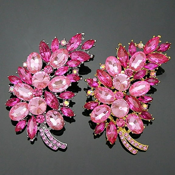Tshsdpx Women Vintage Feather Flower Shape Rhinestone Brooch Pin Badge Breastpin for Wedding Banquet Evening Party