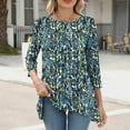 thumbnail image 5 of Viluyesy Round Neck T-Shirt for Womens 3/4 Sleeves Shirt Tops Relaxed Loose Blouse Green Size S, 5 of 7