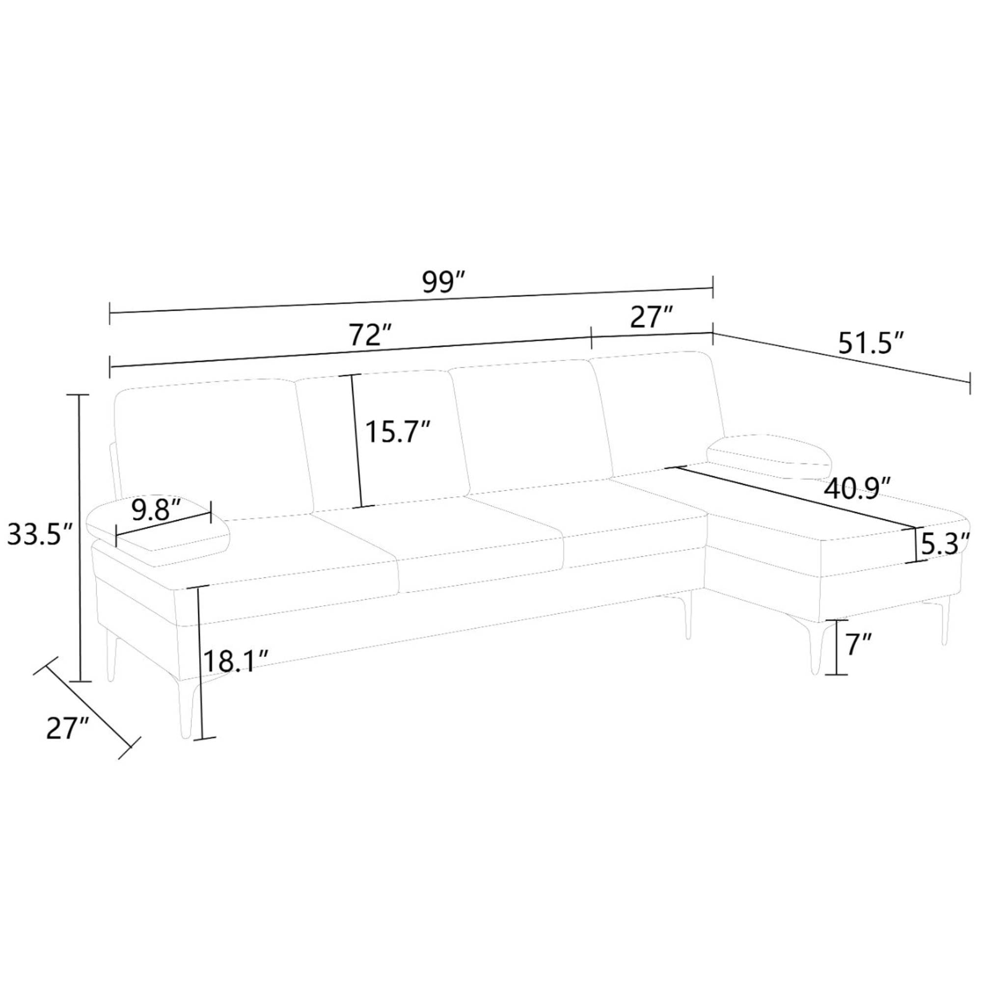 L Shaped Sectional Sofa Couch, 4 Seat Velvet Sofa Set with Right Chaise Lounge for Living Room, Off-White