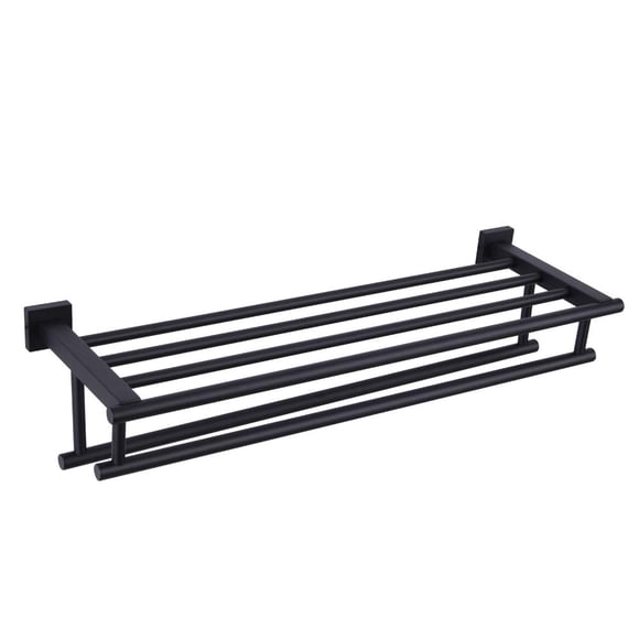 GERZWY Towel Shelf with Double Towel Bar Rack Organizer for Bathroom 24-Inch SUS 304 Stainless Steel Modern Wall Mount Matte Black