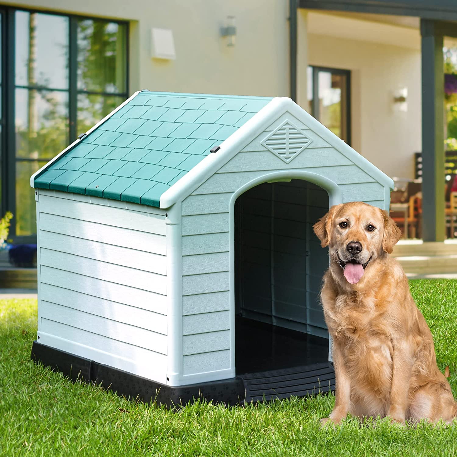 YITAHOME Large Plastic Dog House Outdoor Indoor Doghouse Puppy Shelter