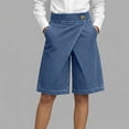 thumbnail image 2 of Women's High Waisted Denim Skorts, Asymmetric Wrap Front Jean Shorts with Button, Wide Leg Bermuda Shorts with Pockets, 2 of 4