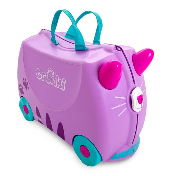 Trunki Ride-On Kids Suitcase Tow-Along Toddler Luggage carry-On cute Bag with Wheels Airplane Travel Essentials: cassie cat Lilac