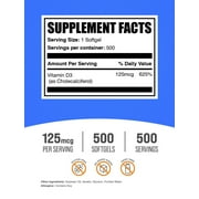 BulkSupplements Vitamin D3 5000IU Softgels - Vitamin D Supplement, 1 Softgel per Serving (125mcg), 500 Count