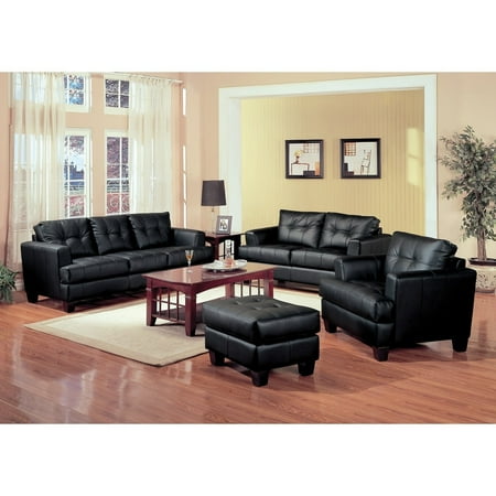 - Benzara Deluxe Leather Three Seat Sofa, Black