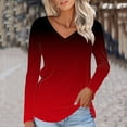 thumbnail image 2 of Oalirro Women's Gradient V Neck Long Sleeve T Shirt Casual Basic Tops Comfort Tees, 2 of 5