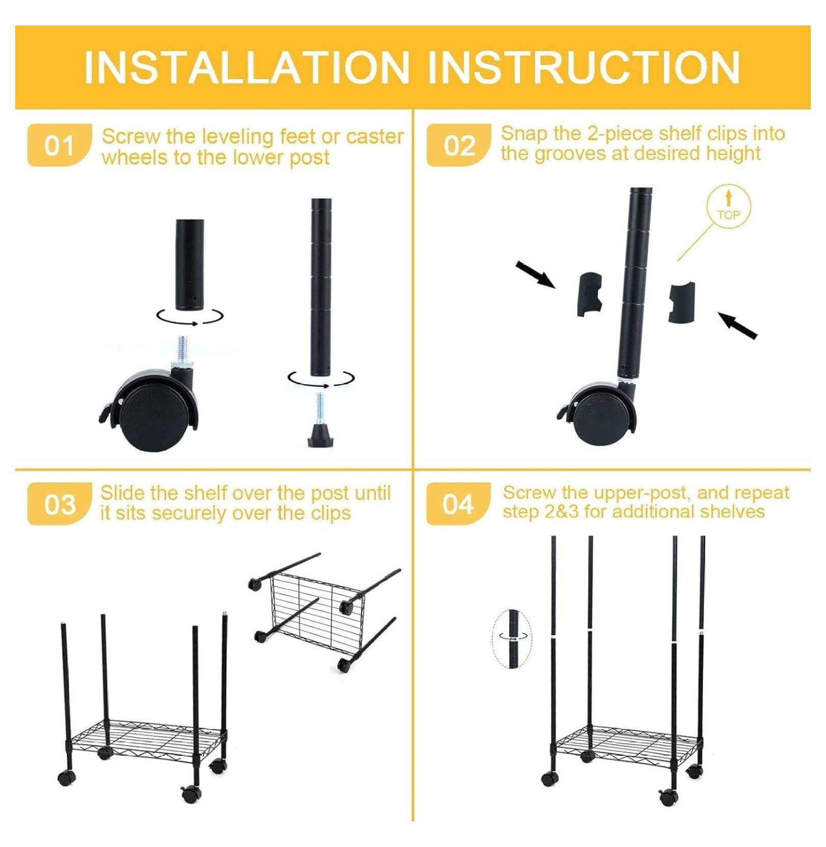 Wire Shelving Units 6 Tier, 30'' Wide - Adjustable Heavy Duty Metal Shelves on Wheels, Black