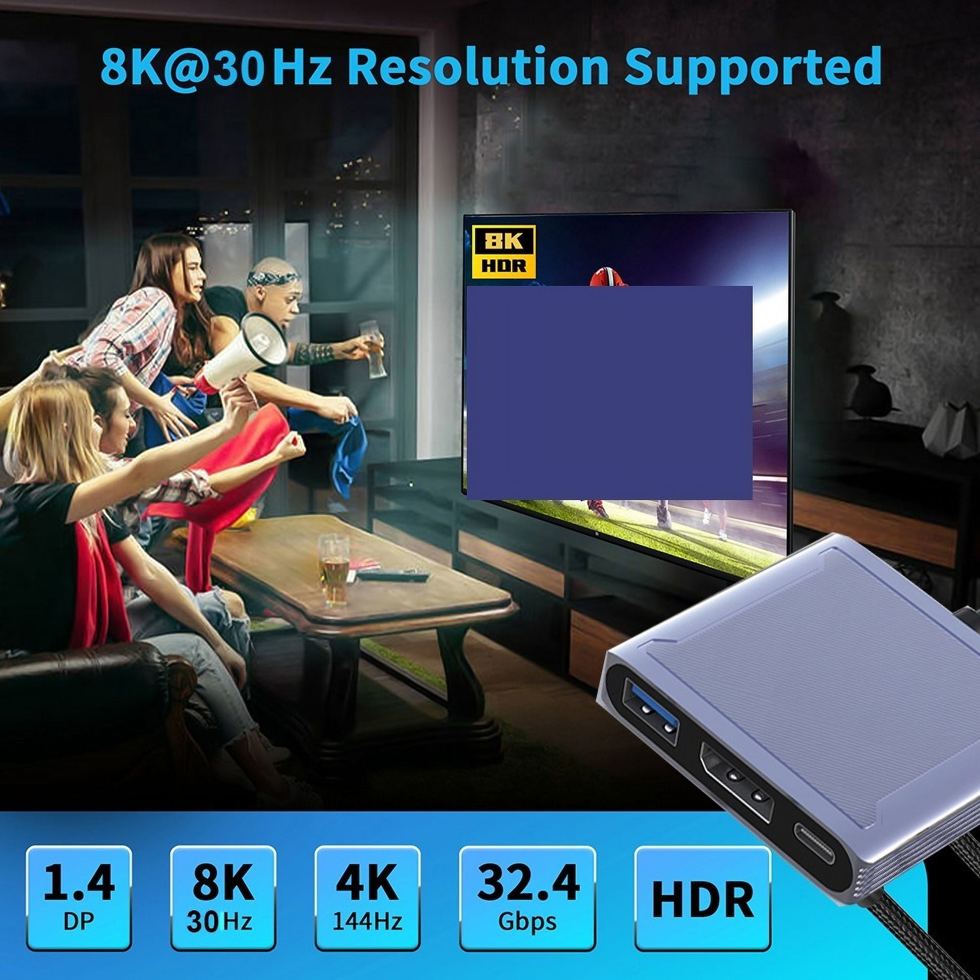 USB C to Displayport 1.4 Dock 8K 3-in-1 Type C to Displayport 1.4 Cable with PD Charging USB