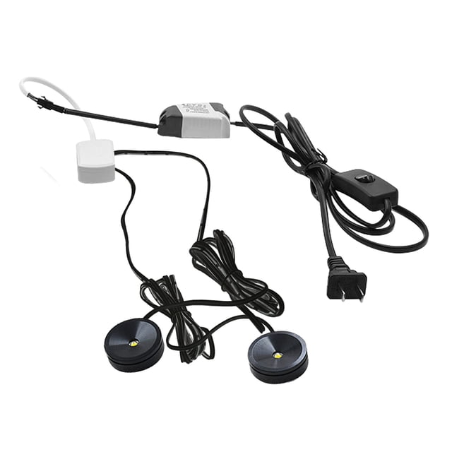 FSLiving 1W LED Mini Spotlight with Plug in Button Cable Black Lampbody Warm White Light(3000K) for Accent Lighting Cartoon Jewelry Showcase Cabinet Lego Model - 1 Set with 2 Spotlights