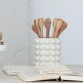 thumbnail image 2 of Creative Co-Op 5.75 Inches Round Stoneware Canister with Raised Dots and Acacia Wood Lid, White and Natural, 2 of 5