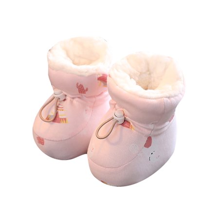 

SIMANLAN Infant Baby Cotton Boots Prewalker Stay On Socks First Walkers Crib Shoes Indoor Cute Booties Cold Weather Plush Lining Winter Bootie Pink Elephant 3C