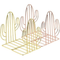 Bookends, MSDADA Metal Book Ends for Shelves, Geometric Book Holder for Heavy Books, Decorative Cactus Book Shelf Holder, Non-Skip Book Stoppers for Office, School, Home(Gold&Rose Gold,2 Pairs)