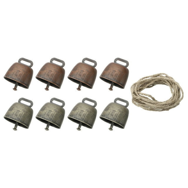 Unique Bargains 1.4 x 2.4 x 1.4' Mini Cow Bells, 1 Pcs, Red Bronze 4pcs & Green Bronze 4pcs & Rope 3Meter