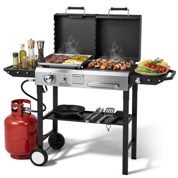 Ktaxon Propane and Charcoal Grill Combo with Side Shelves,Dual Fuel Barbecue Grill for Outdoor Garden Patio Backyard Cooking