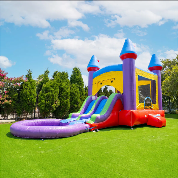 HeroKiddo Commercial Grade Bouncers: Jelly Bean Castle with Water Slide, Splash Pool, Wet Dry Combo, Inflatable