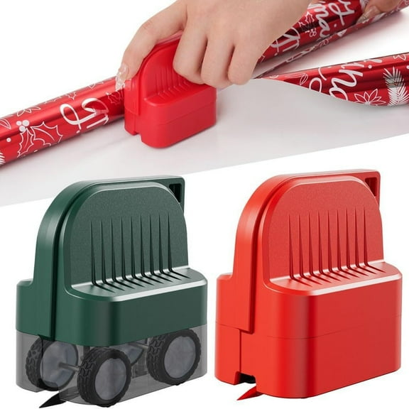 2-Pack Wrapping Paper Cutter with Wheels | Straight Line Gift Wrap Cutter for Birthday and Christmas, Fits Various Rolls and Papers