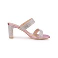 thumbnail image 3 of BLISSFUL STEP Women's Shoes Rhinestone Chunky Heel Square Toe Slide Sandals Pink 8.5, 3 of 8