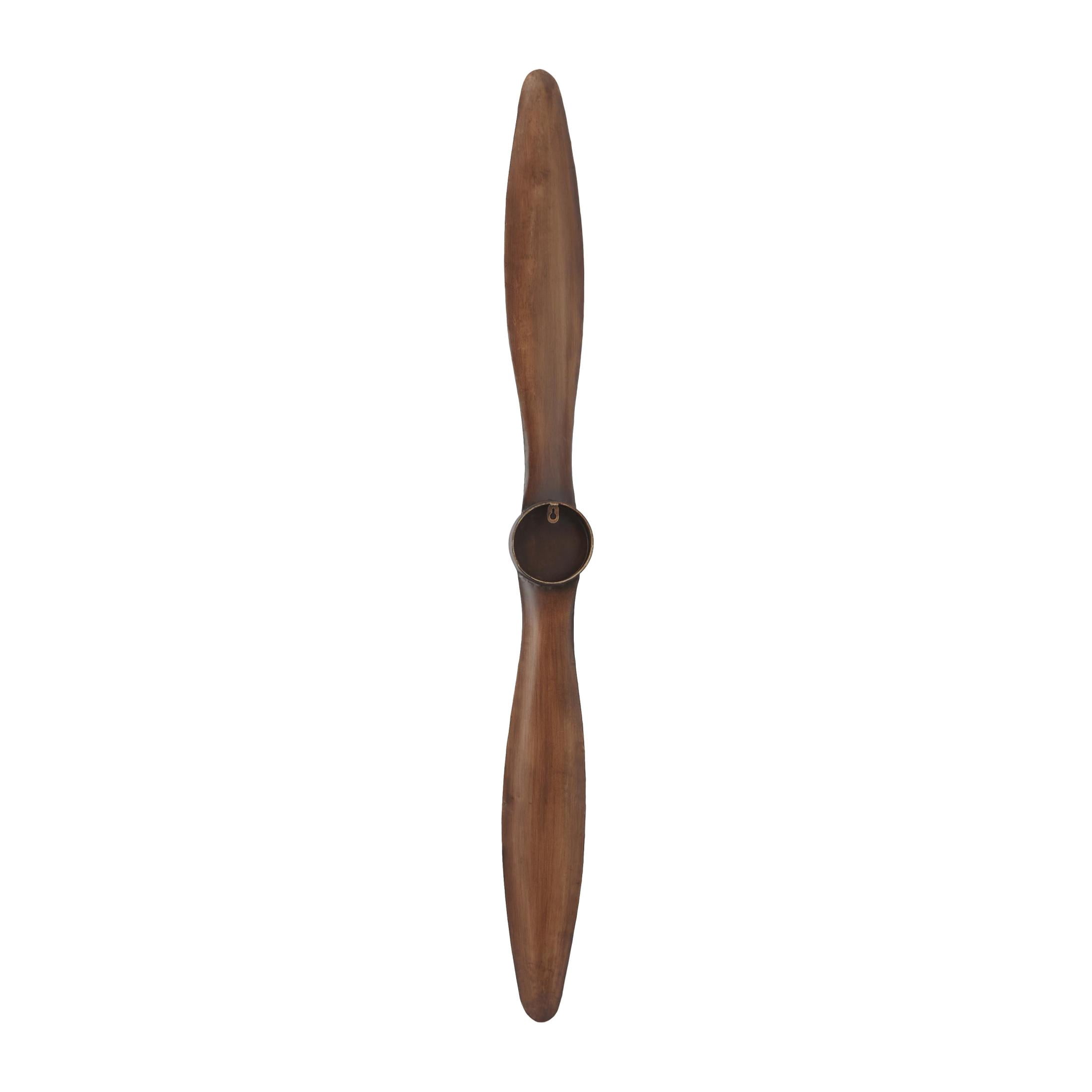 DecMode Brown Metal Wood Inspired 2 Blade Airplane Propeller Wall Decor with Gold Aviation Detailing