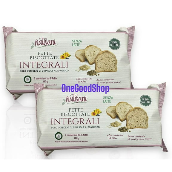 NATISANI Gluten-free RUSK Whole Wheat Toast, Product of Italy, Toasted Bread Slices, All-natural, Flavoring or Preservatives, 110g (Pack of 2)