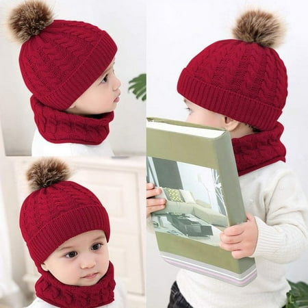 Viworld Unisex Baby Hats 2Pcs Toddler Girls Boys Winter Warm Knitted Beanie Cap+Scarf Keep Warm Set Hat