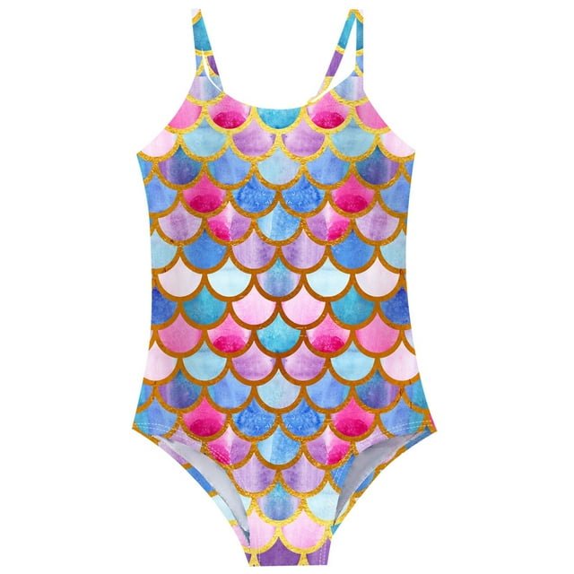 WEAIXIMIUNG Girls plus Size Bathing Suits 3d Printed Fishscale Swimsuit For Baby CuHK Kids Swimsuit 140