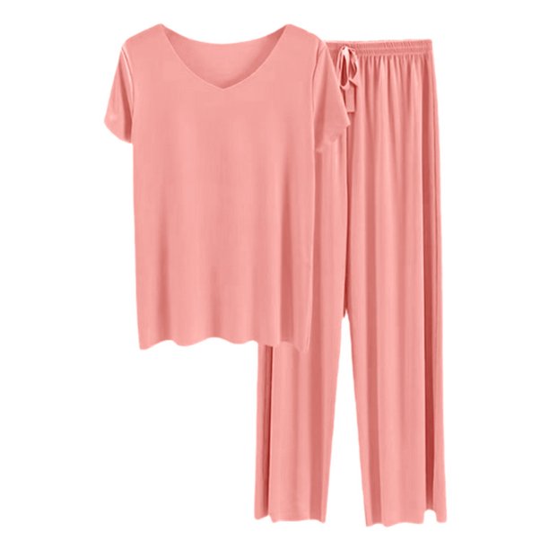 Conjunto de ropa de estar por casa de verano para mujer: pantalones sin costuras, pijama suave, color liso, relajación.