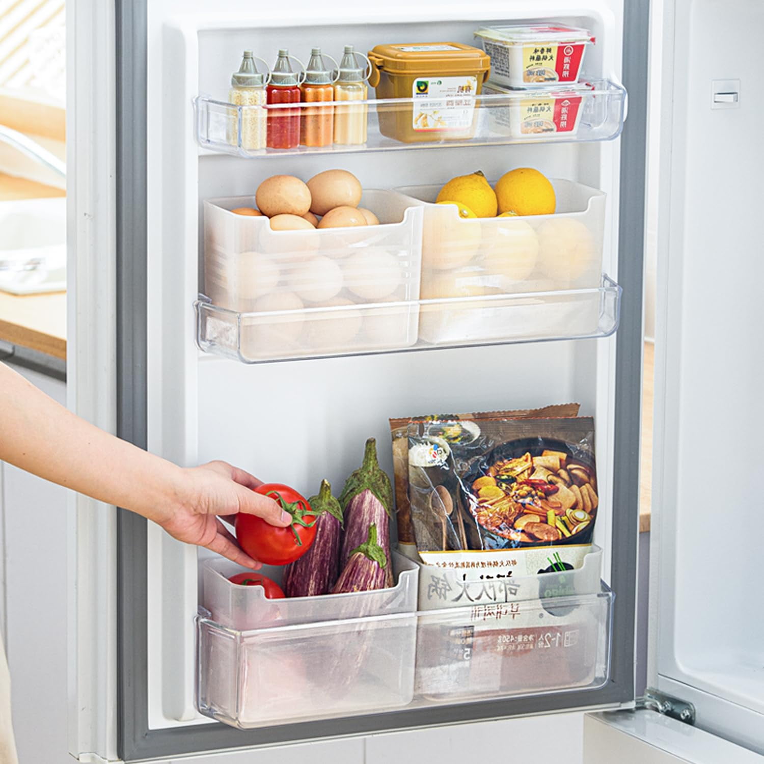 12 Pack Universal Refrigerator Side Organizer Box, Plastic Refrigerator Side Door Storage Containers, Space-Saving Organizer Bins for Refrigerator, Refrigerator Drawers for Fruit and Vegetable