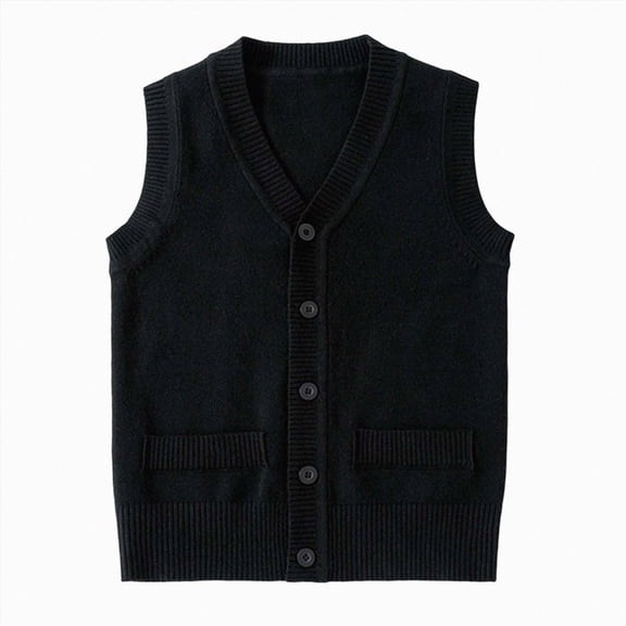 mgoYE Girls & Boys Uniform Cotton V-Neck Sweater Vest, Knit Sweater Cardigan with Button Size 11-13 Years