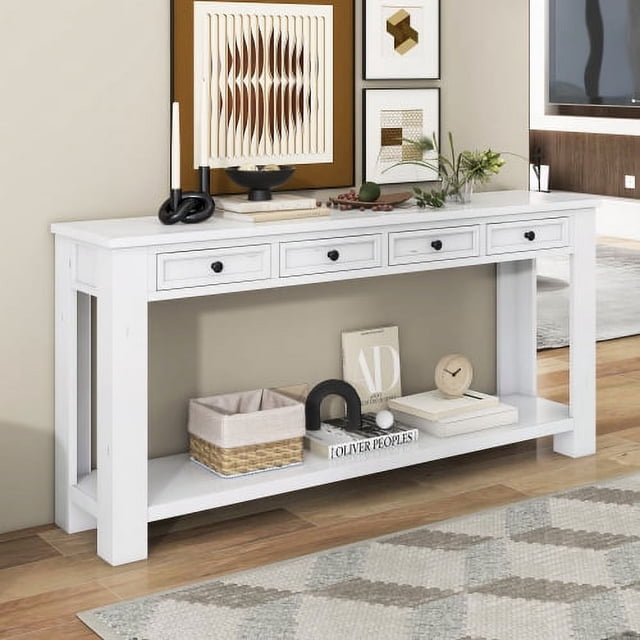 Console Table/Sofa Table with Storage Drawers and Bottom Shelf for Entryway, Hallway and Living Room (Antique White)