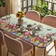 thumbnail image 3 of Easter Bunny Table Cloths for 4 Foot Rectangle Tables, Colorful Eggs Spring Tulips Flower Green Patio Waterproof Elastic Fitted Tablecloths, Washable Rectangular Table Cover for Camping, 3 of 8