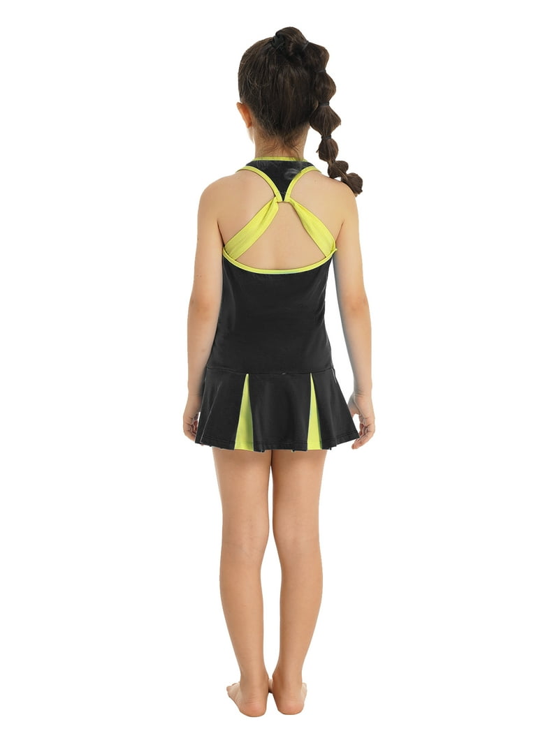 DPOIS Kids Youth Girls Gym Workout Sports Suit Sports Dress with Shorts  Black 14 - Walmart.com