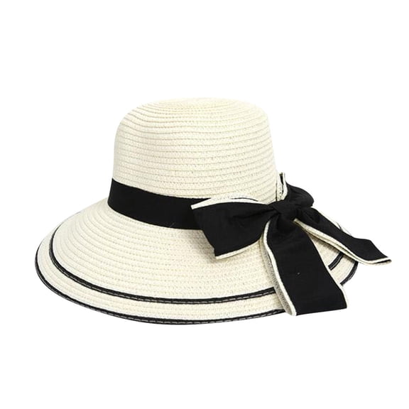 Jalioing Panama Hat for Women Fashion Wide Brim UV Protection Beach Foldable Bowtie Straw Sun Hat Vacation Headwear