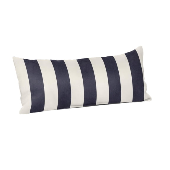 Casual Cushion Outdoor Lumbar Pillow, Striped Sunbrella Fade-Resistant for Patio Furniture & Porch Swings, 22"W x 9"L, 6" thick, Reversible, Maxim Navy