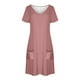 thumbnail image 3 of Vestido Corto de Verano de Moda de Color Sólido Vestido Casual de Cuello en V de Manga Corta, Desgaste Ligero de Poliéster para las Mujeres, Lavado de Manos, 3 of 7