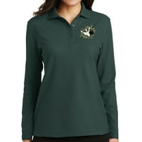 Ladie's Crashing Bowling Pins Moisture-Wicking Long Sleeve Polo Shirt, 3XL Dark Green