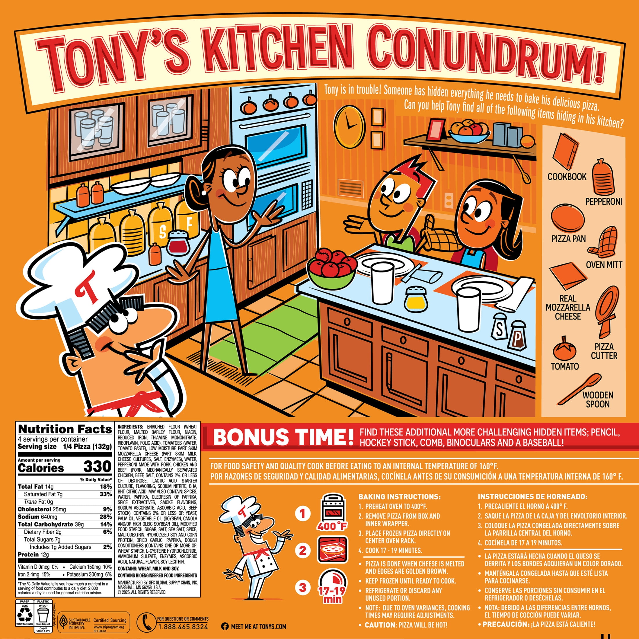Tony's Pepperoni Frozen Pizza with Pizzeria Style Crust, 18.56 oz - Contains Gluten and Dairy