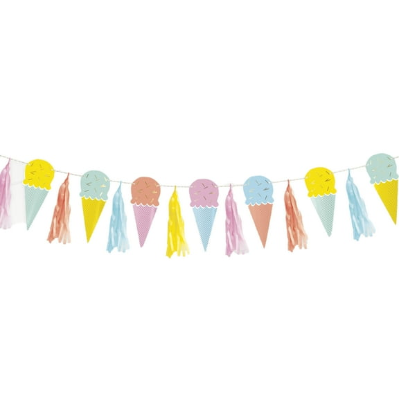 Unique 16750 Paper Garland with Tassels-1.82 m-Pastel Ice Cream Summer Party-1 Count (Pack of 1), Multicolour