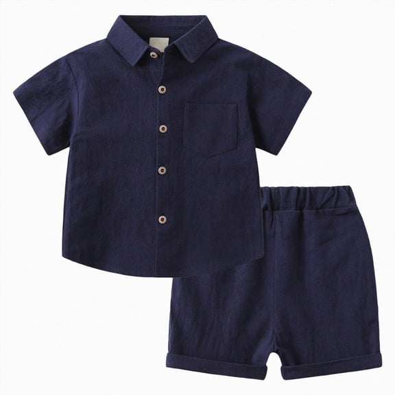 Xudanell x Sofia Grainge Toddlers Baby Boys' Cotton Short Sleeve Shirt & Shorts Play Set (1-2 Years,Navy)