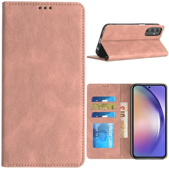 Leather Folio Wallet Case for Samsung Galaxy S25 - Pink