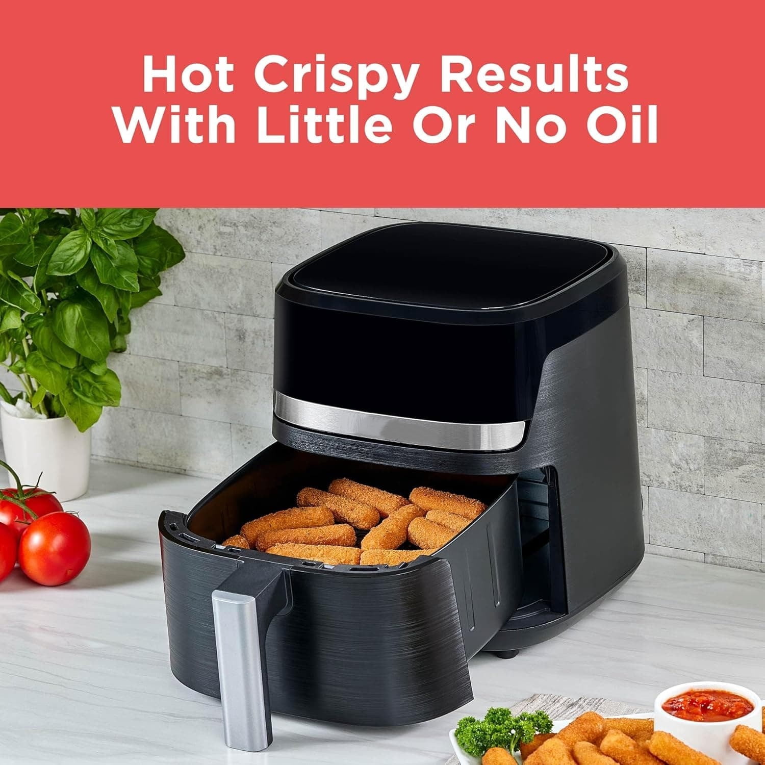4QT Air Fryer, Crispy Deep Fried Taste without the Fat, Plus Bake, Dehydrate, and Keep Food Warm, Digital Touchscreen and Auto Shut-Off