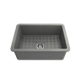 thumbnail image 2 of BOCCHI Sotto Undermount Fireclay 27 in. Single Bowl Kitchen Sink with Protective Bottom Grid and Strainer in Matte Gray, 2 of 6