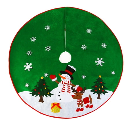 UNOMOR Non-woven Christmas Xmas Tree Skirt Circle Snowman Pattern Base Cover Decoration Apron Wrap