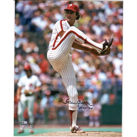 Steve Carlton Philadelphia Phillies Autographed 16" x 20" Pitching Photograph with "HOF 94" Inscription - Fanatics Authentic Certified