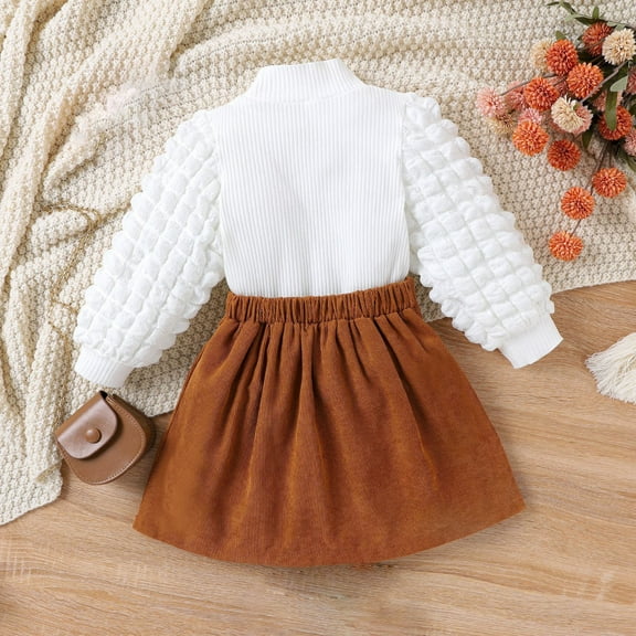 jsaierl Toddler Baby Girls Outfits 2 Pcs Turtleneck Knit Sweater Top and Pleated Corduroy Skirt Sets Fall Winter Clothes 4T-7T