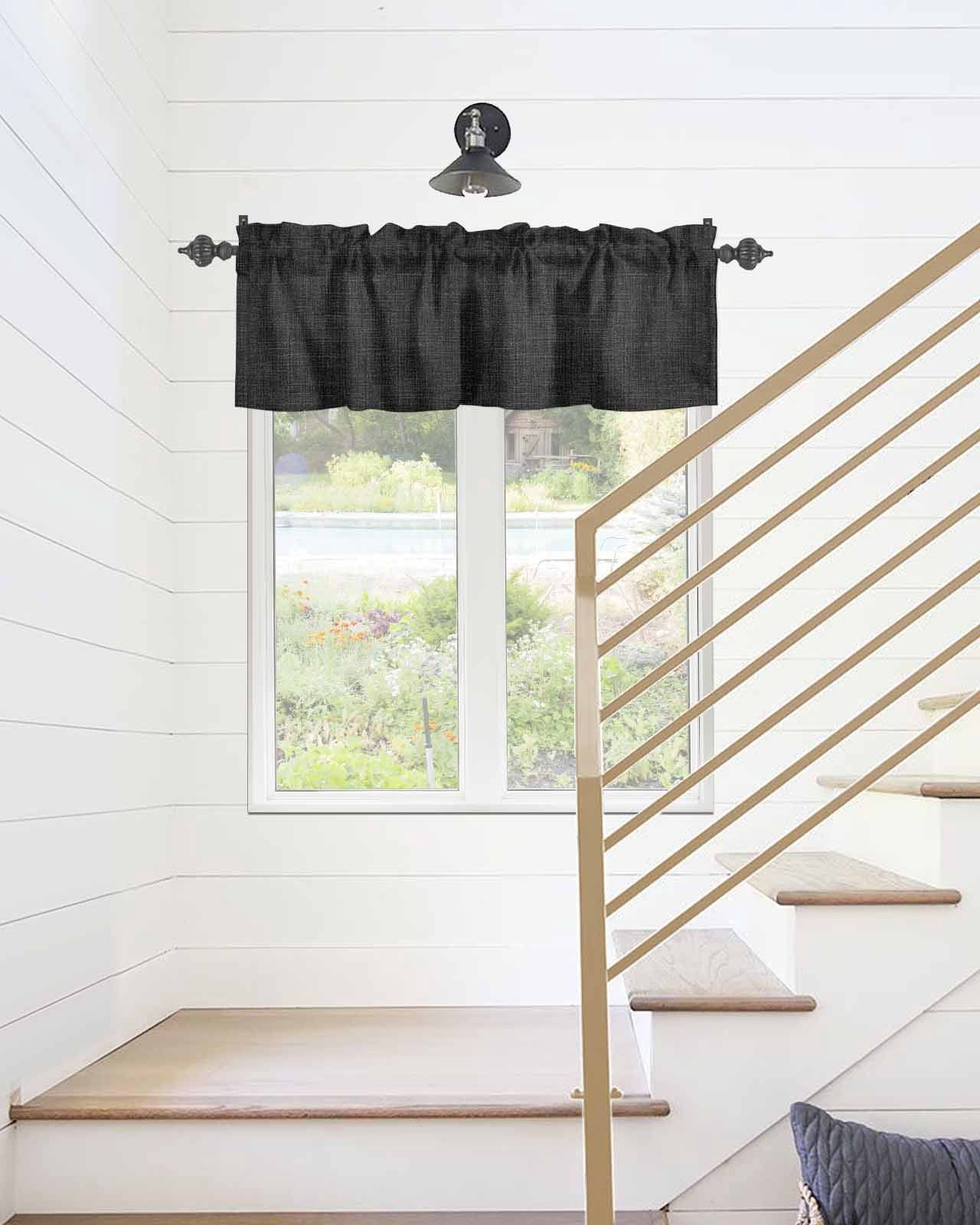 Kitchen Curtain Valances for Windows,Black Linen Vintage Bottom Rod Pocket Small Valance Solid Farm Burlap Short Window Treatment for Bedroom Bathroom Living Room,54"x18"
